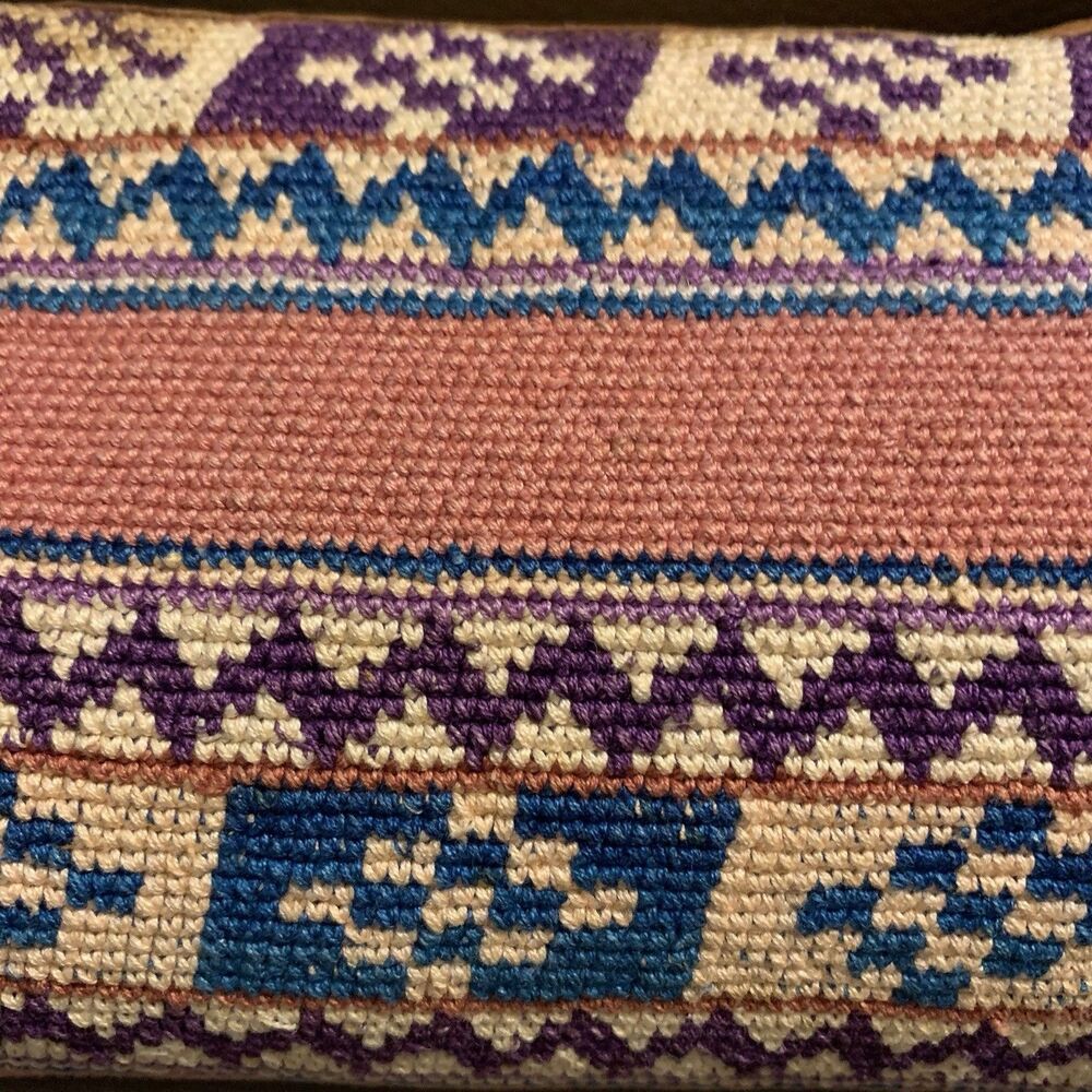 Vintage Leather Wool Kilim Drawstring Backpack Large Multi-Color Tooled Bag Boho - Picture 14 of 15